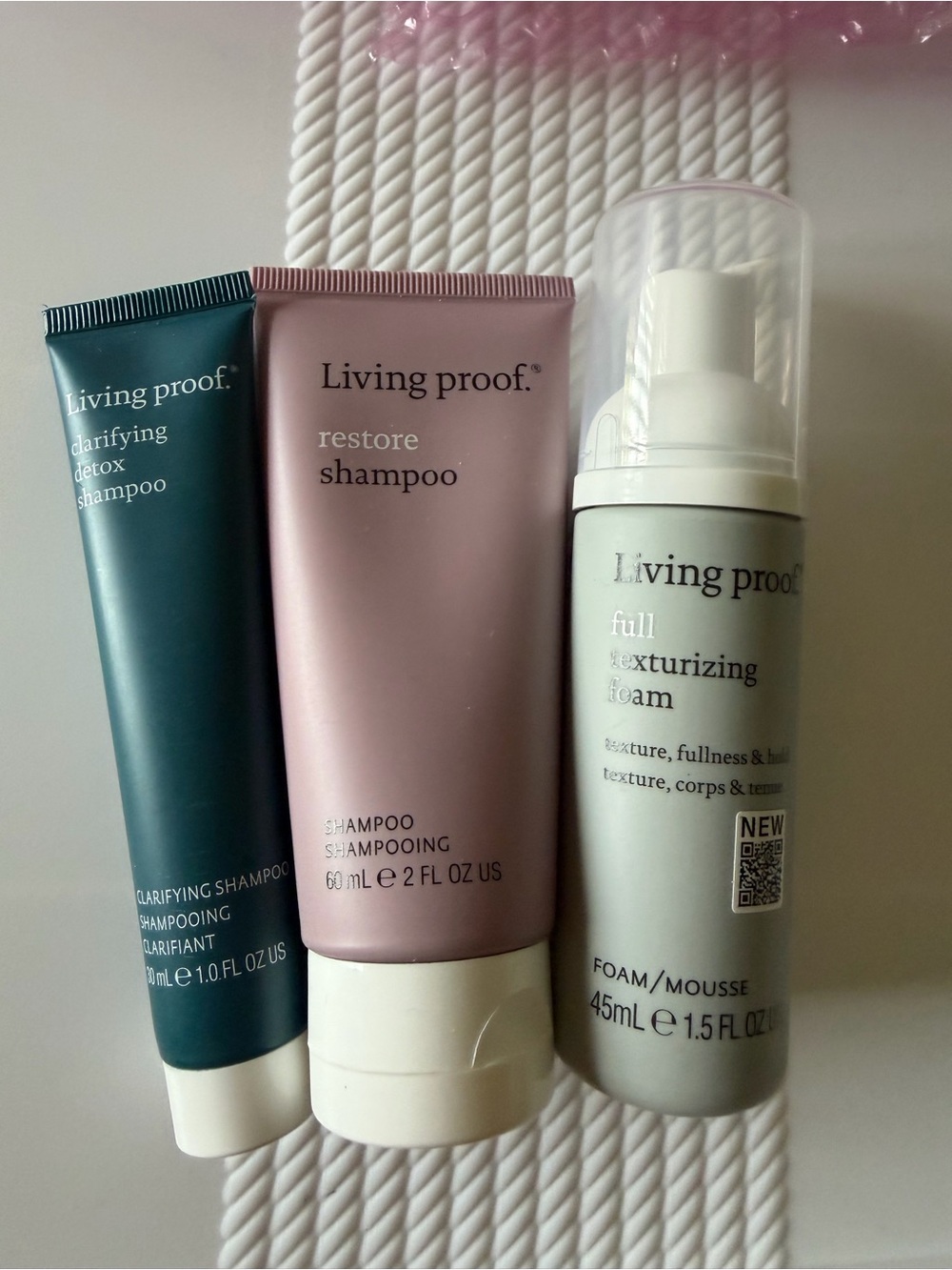 Living Proof Travel Hair Trio - Teal, Dusty Pink & Light Gray